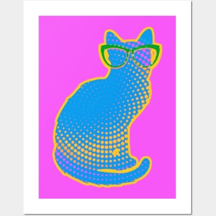 Blue Cat with Glasses Posters and Art